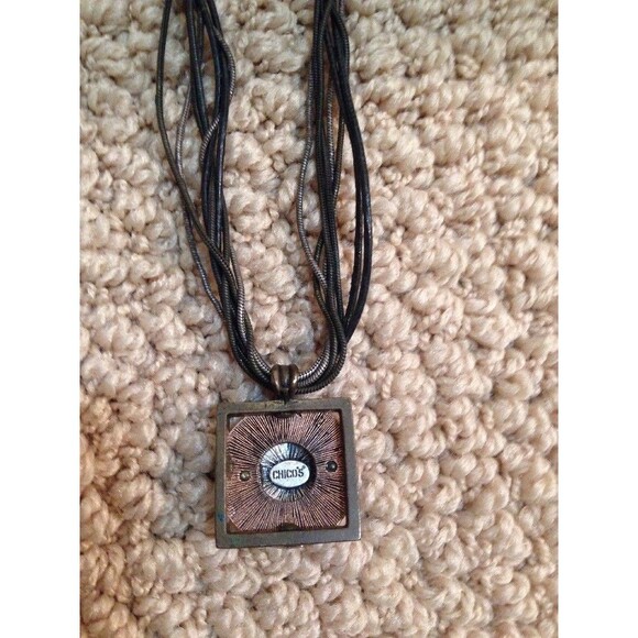 CHICO'S Metal Geometric Pendant Necklace Multi Strand Cord - Picture 6 of 9